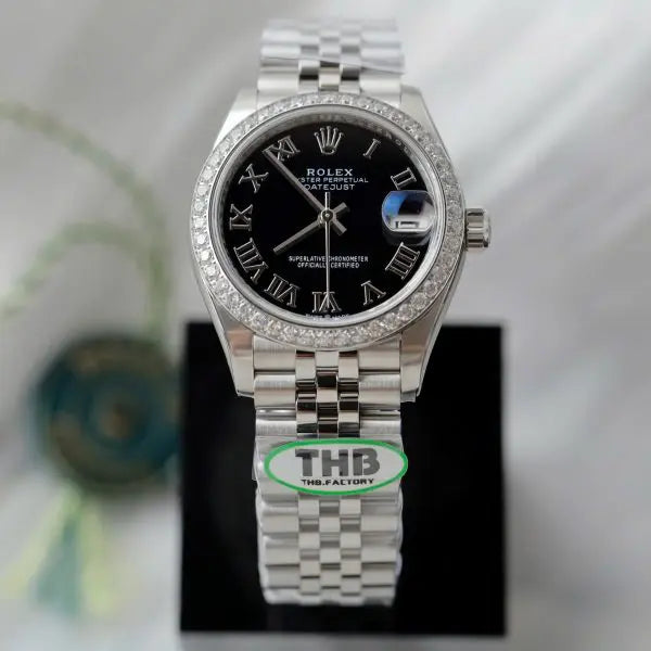 RLX DateJust Black Dial Bezel Moissanite Diamonds 31mm with Box