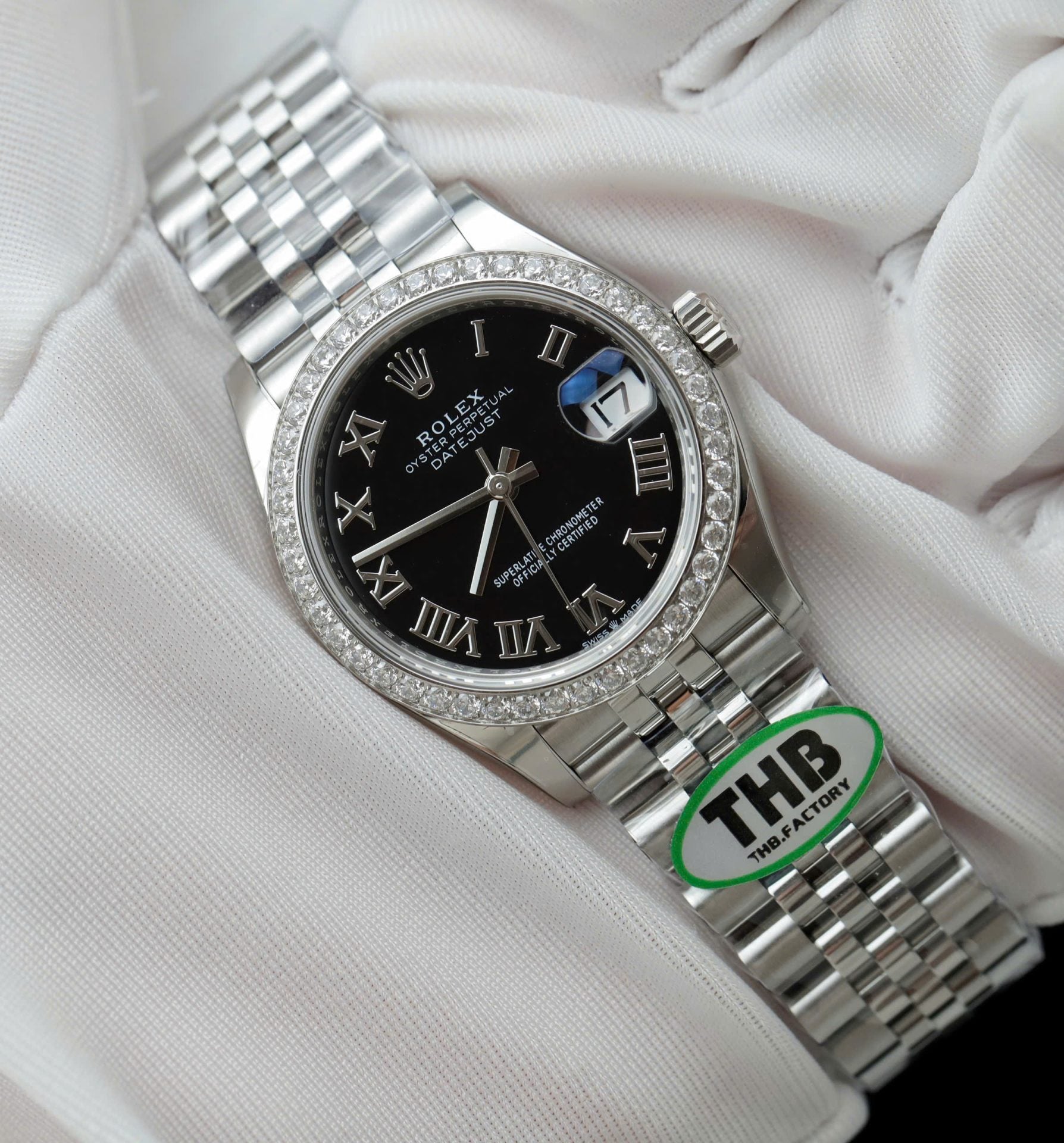 RLX DateJust Black Dial Bezel Moissanite Diamonds 31mm with Box