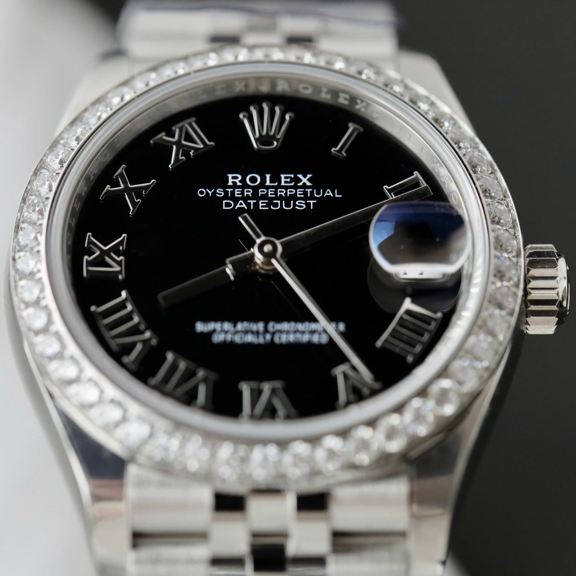 RLX DateJust Black Dial Bezel Moissanite Diamonds 31mm with Box